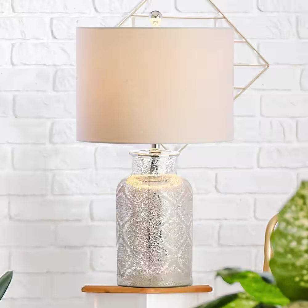 Emilia 24.5 In. Mercury Silver Trellis Pattern Glass Table Lamp
