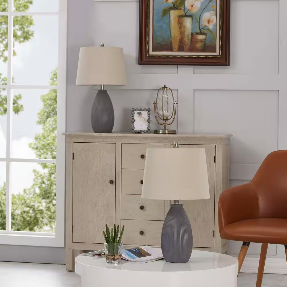 Sacramento 22.25 In. Gray Ceramic Dimmable Table Lamp with Teal