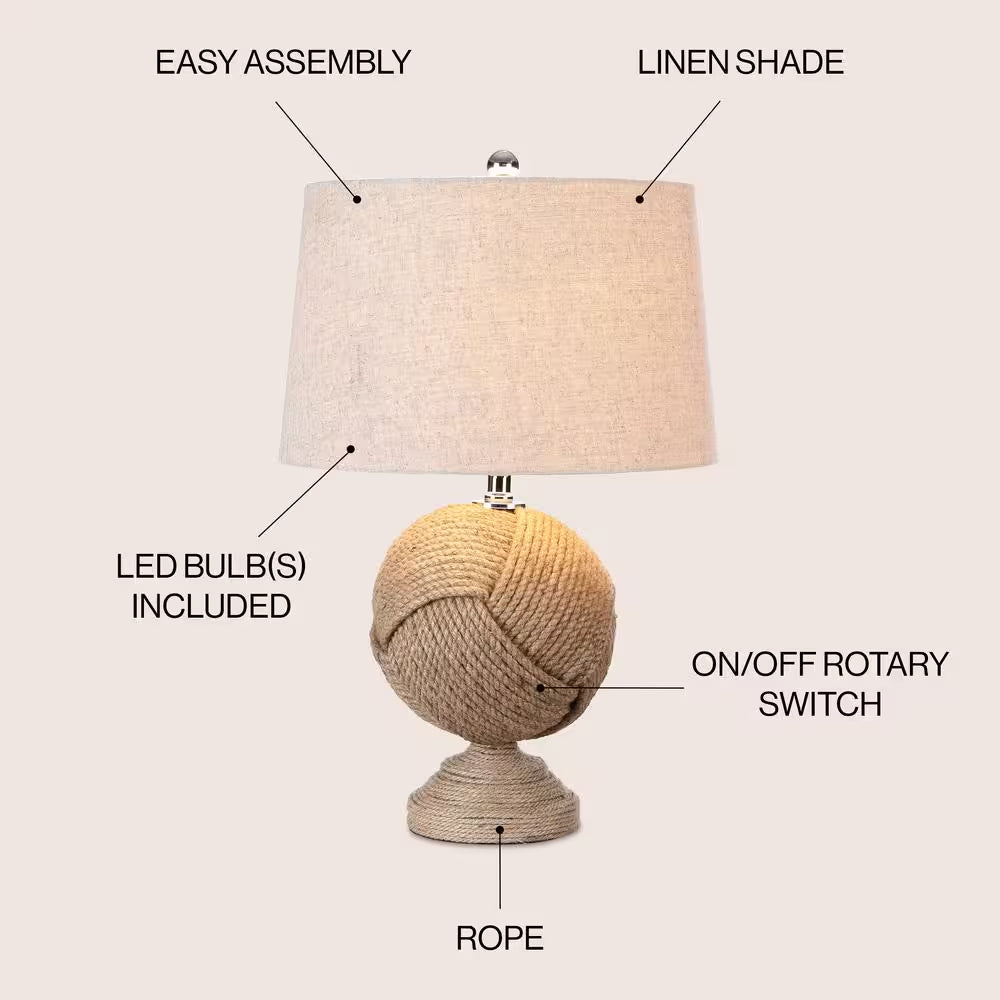 Monkey'S Fist 24 In. H Brown Knotted Rope Table Lamp