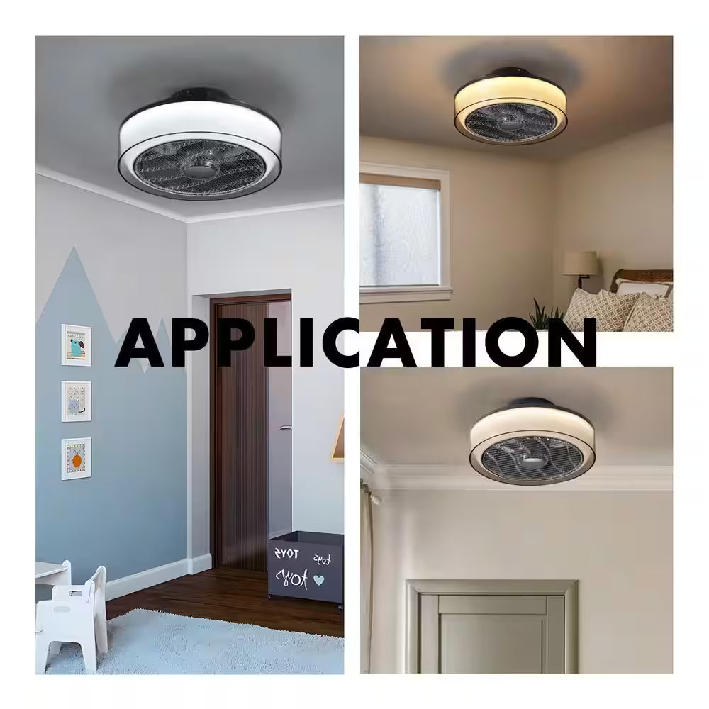 16 In. Indoor Smoky Gray Low Profile Ceiling Fan with Dimmable LED Light Flush Mount Bedroom Ceiling Fan with Remote