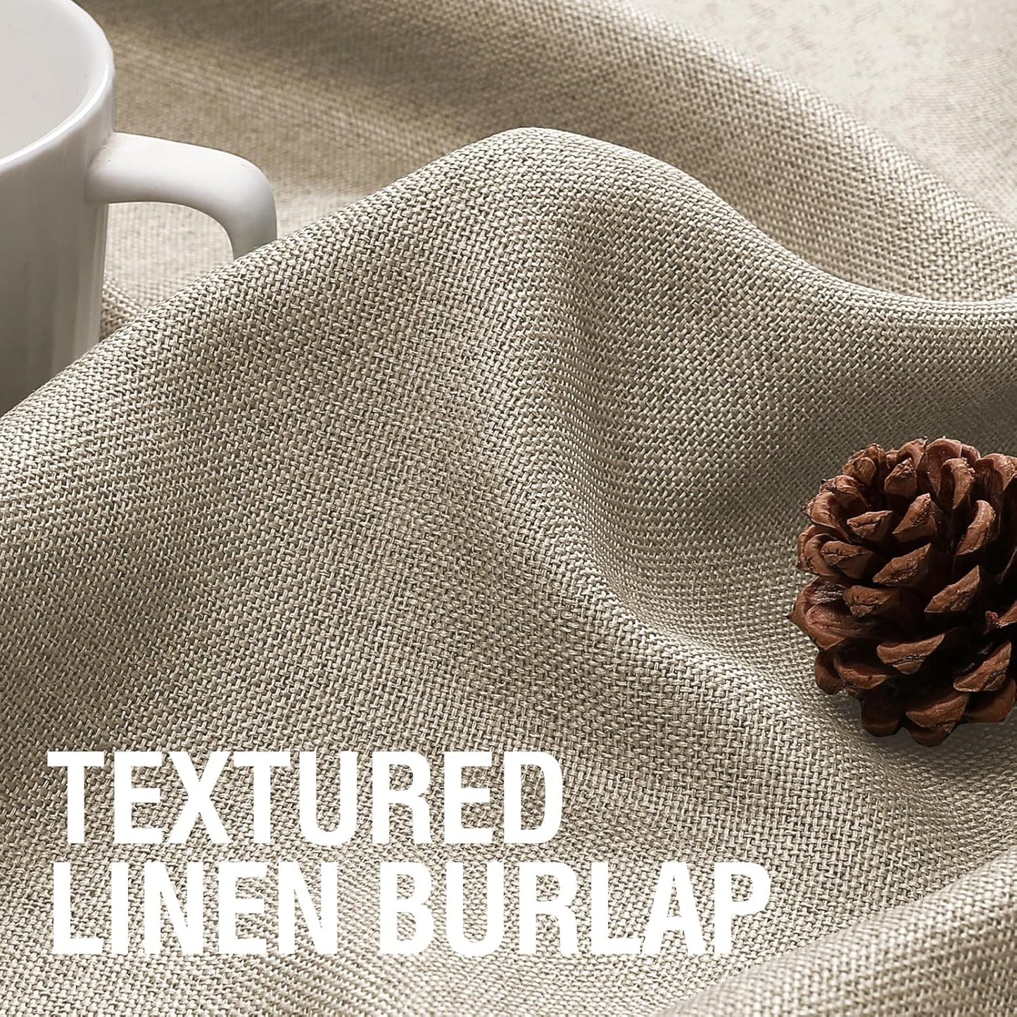 H.VERSAILTEX Linen Blackout Curtains 96 Inch Linen Textured Room Darkening Curtain for Bedroom Boho Rustic Farmhouse Decor Burlap Curtains Grommet Linen Curtain Drapes 2 Panels, Heather Light Taupe