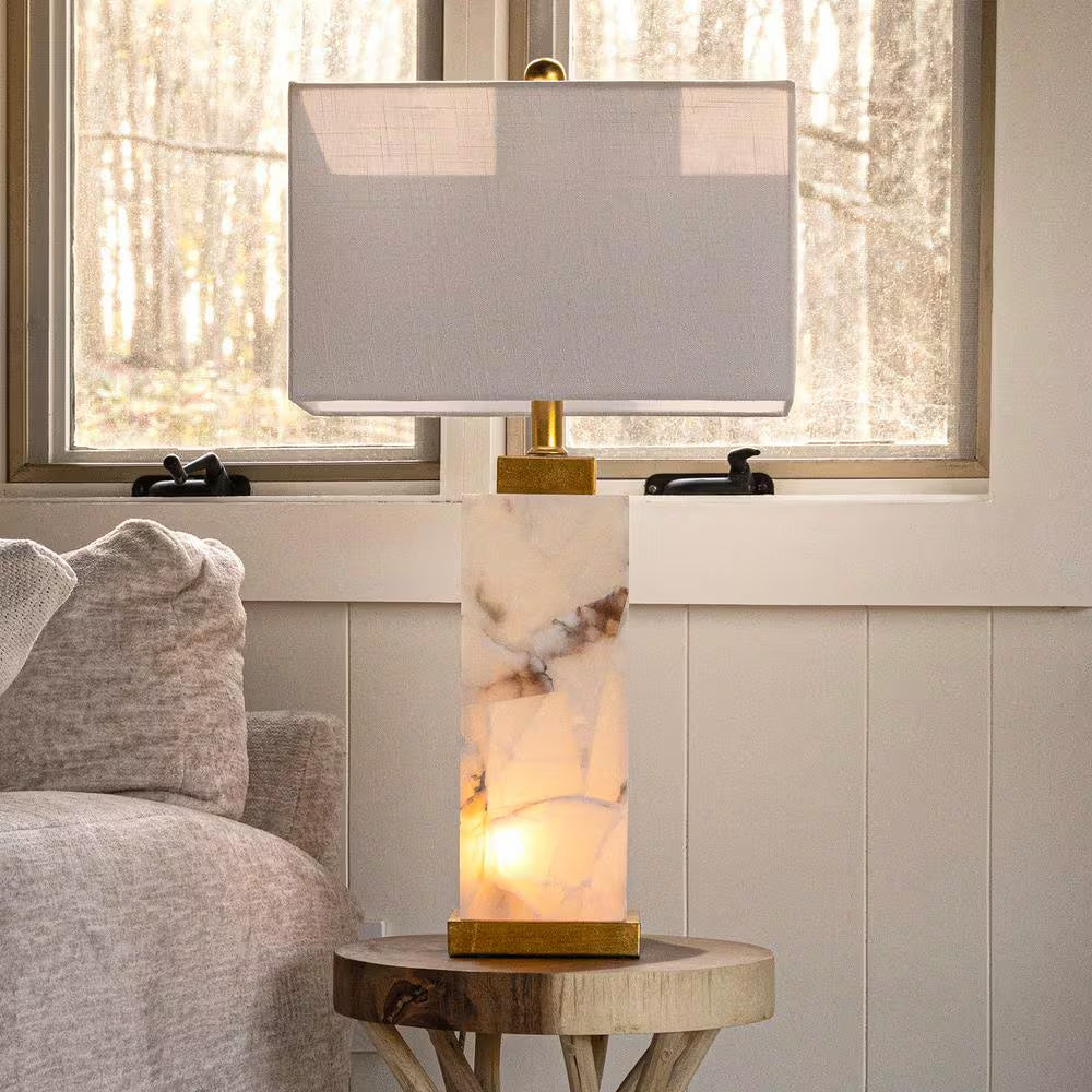 Elizabeth 27.5 In. Alabaster LED Table Lamp, White/Gold Leaf