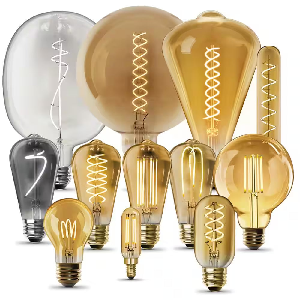 100-Watt Equivalent ST19 Dimmable Straight Filament Amber Glass Vintage Edison E26 LED Light Bulb, Warm White (4-Pack)