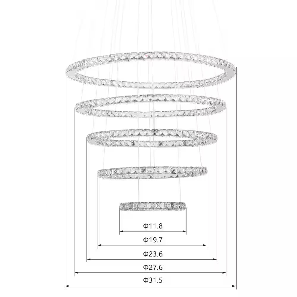 Jefferson 5-Light Clear/Chrome Unique Integrated LED Chandelier with Crystal Accents