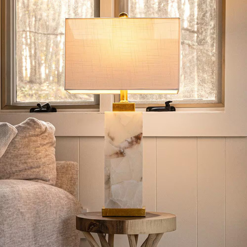 Elizabeth 27.5 In. Alabaster LED Table Lamp, White/Gold Leaf