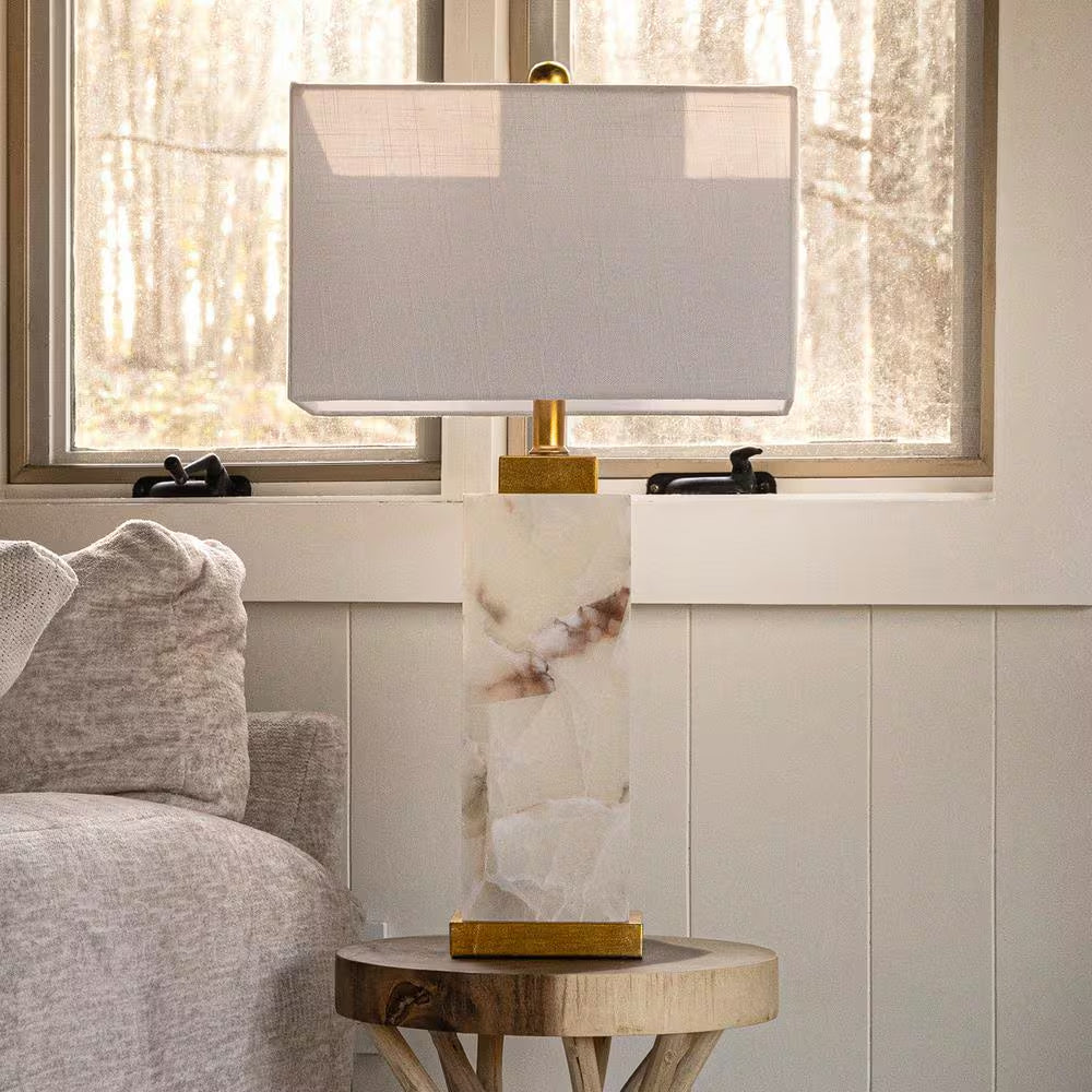 Elizabeth 27.5 In. Alabaster LED Table Lamp, White/Gold Leaf