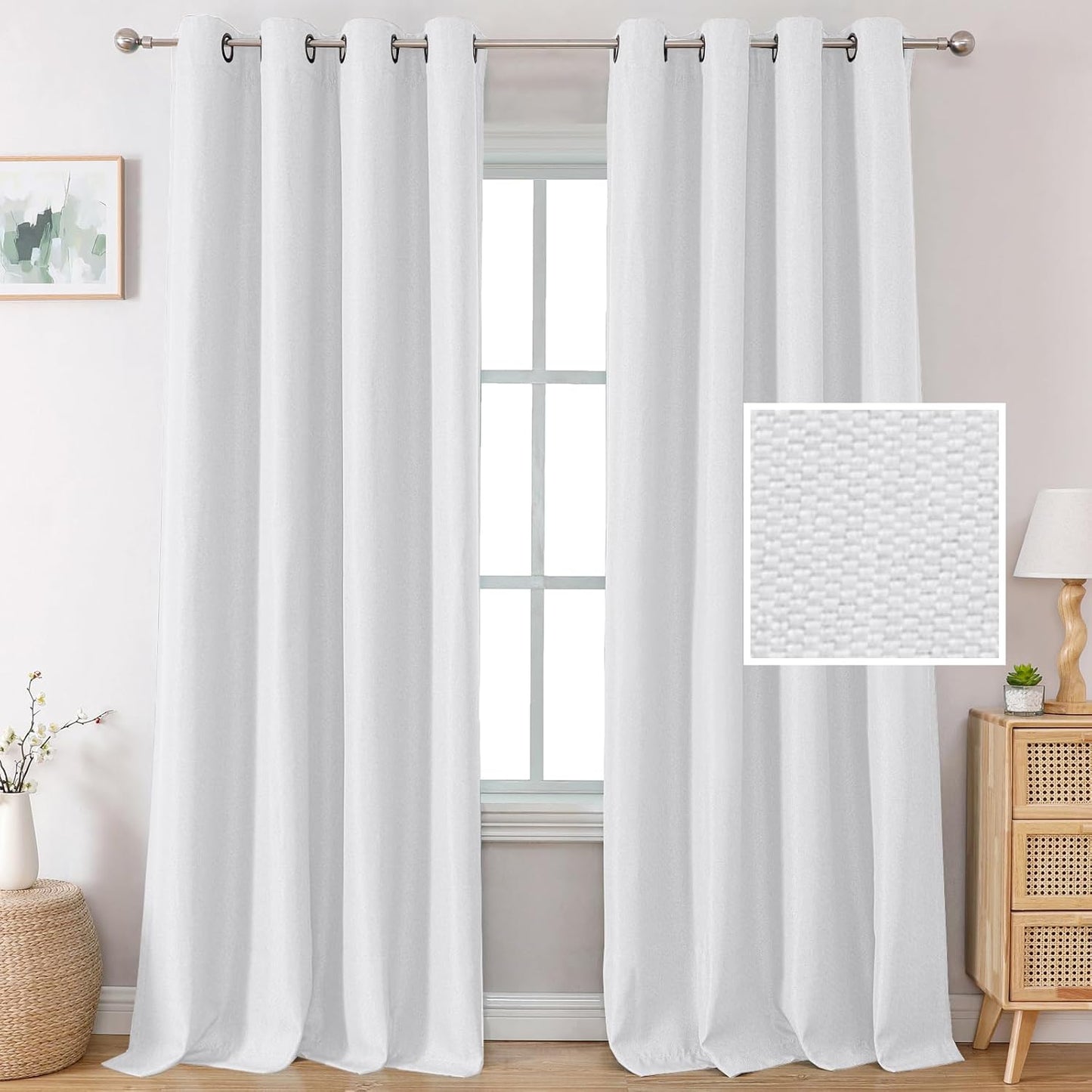 H.VERSAILTEX Linen Blackout Curtains 96 Inch Linen Textured Room Darkening Curtain for Bedroom Boho Rustic Farmhouse Decor Burlap Curtains Grommet Linen Curtain Drapes 2 Panels, Heather Light Taupe