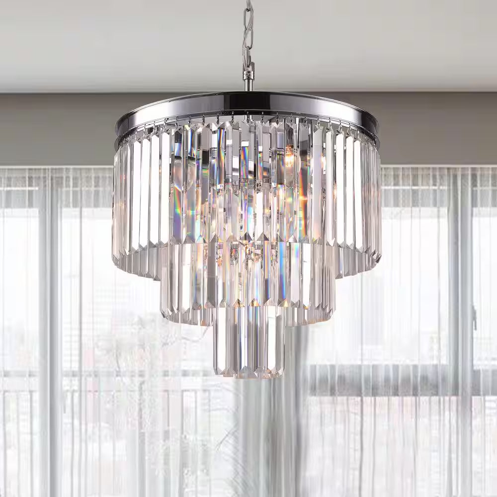 Annapolis 7-Light Chrome/Clear Unique Tiered Chandelier with Crystal Accents