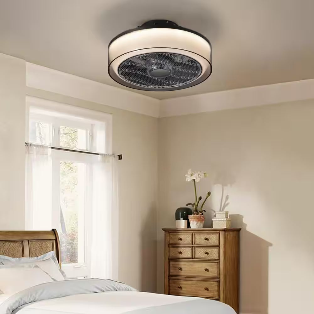 16 In. Indoor Smoky Gray Low Profile Ceiling Fan with Dimmable LED Light Flush Mount Bedroom Ceiling Fan with Remote
