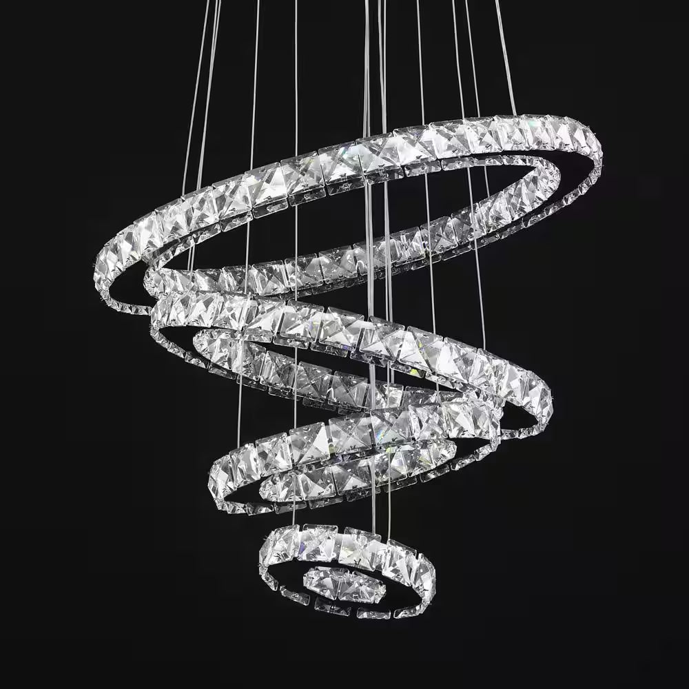 Jefferson 4 - Light Clear/Chrome Unique/Statement Geometric Integrated LED Chandelier Accents