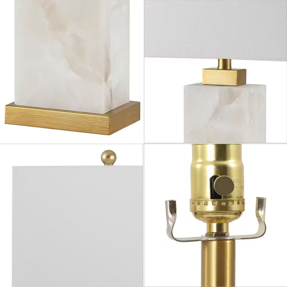 Elizabeth 27.5 In. Alabaster LED Table Lamp, White/Gold Leaf