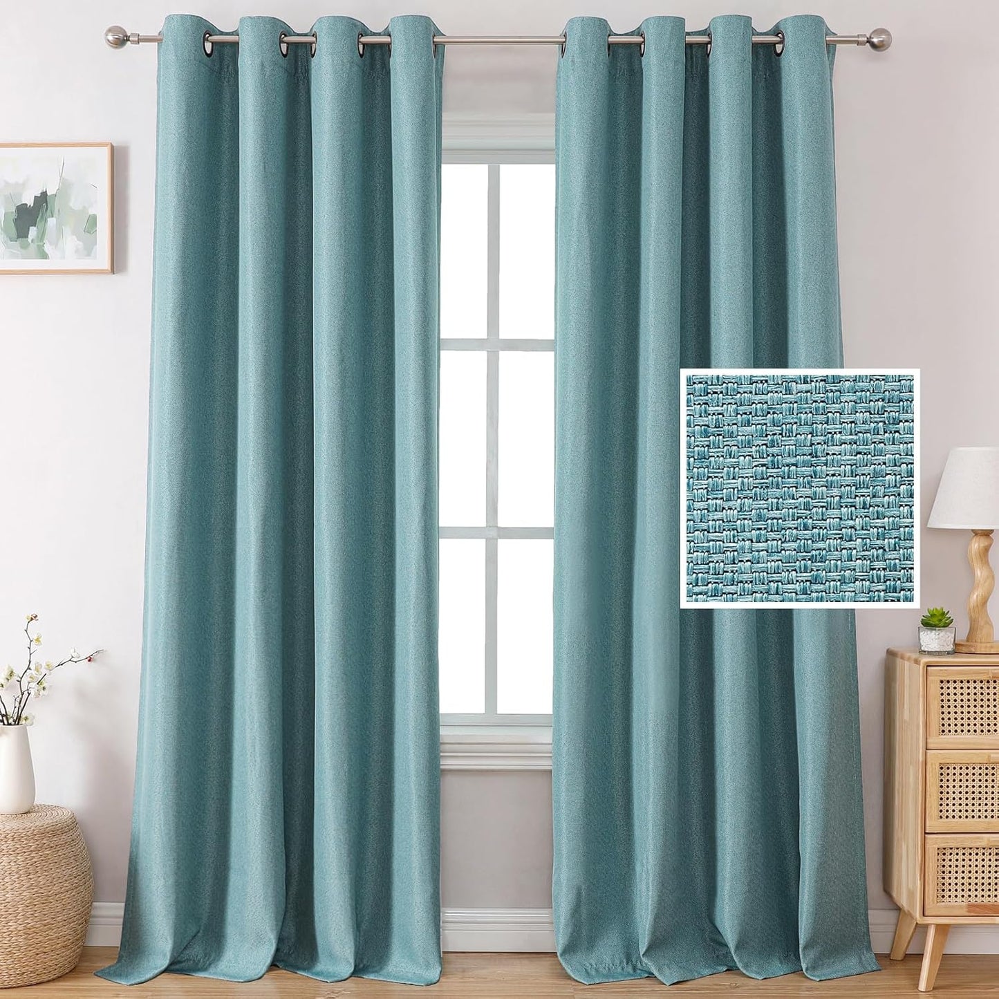 H.VERSAILTEX Linen Blackout Curtains 96 Inch Linen Textured Room Darkening Curtain for Bedroom Boho Rustic Farmhouse Decor Burlap Curtains Grommet Linen Curtain Drapes 2 Panels, Heather Light Taupe