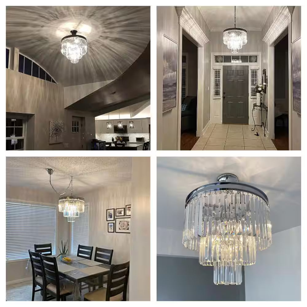 Annapolis 7-Light Chrome/Clear Unique Tiered Chandelier with Crystal Accents