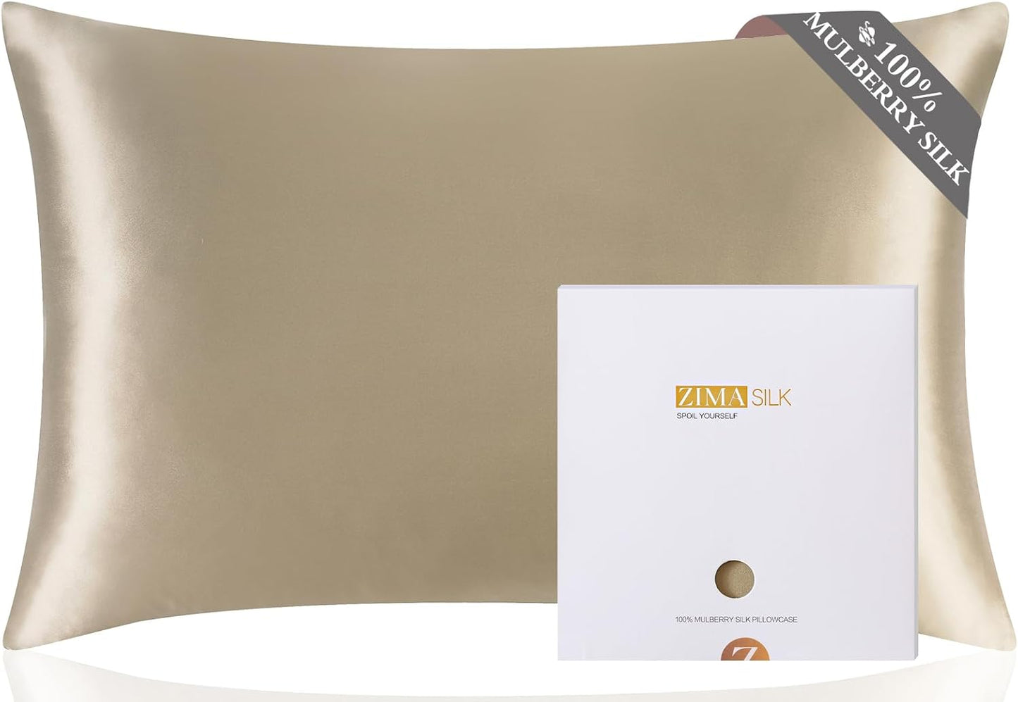 ZIMASILK 100% Pure Mulberry Silk Pillowcase for Hair and Skin Health, Soft and Smooth, Both Sides Premium Grade 6A Silk, 600 Thread Count, with Hidden Zipper, 1Pc (Queen 20''X30'', Taupe)
