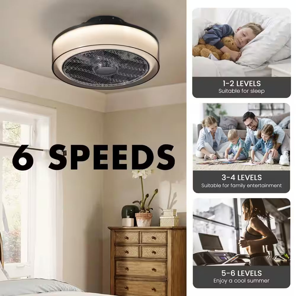 16 In. Indoor Smoky Gray Low Profile Ceiling Fan with Dimmable LED Light Flush Mount Bedroom Ceiling Fan with Remote