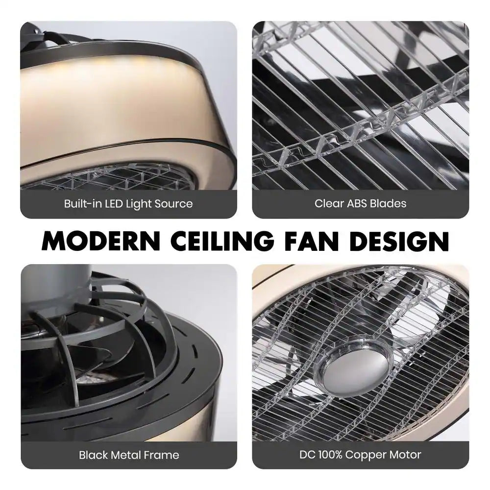 16 In. Indoor Smoky Gray Low Profile Ceiling Fan with Dimmable LED Light Flush Mount Bedroom Ceiling Fan with Remote
