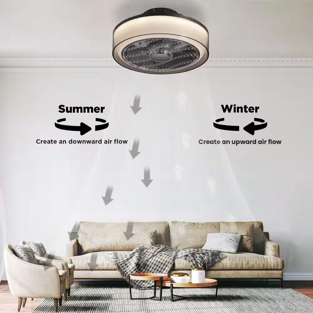 16 In. Indoor Smoky Gray Low Profile Ceiling Fan with Dimmable LED Light Flush Mount Bedroom Ceiling Fan with Remote