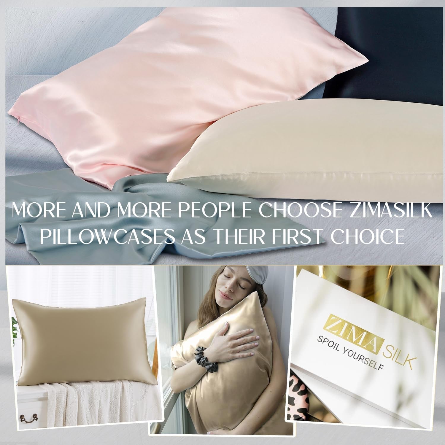 ZIMASILK 100% Pure Mulberry Silk Pillowcase for Hair and Skin Health, Soft and Smooth, Both Sides Premium Grade 6A Silk, 600 Thread Count, with Hidden Zipper, 1Pc (Queen 20''X30'', Taupe)
