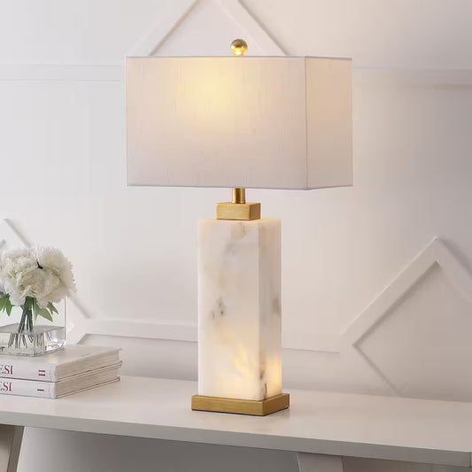 Elizabeth 27.5 In. Alabaster LED Table Lamp, White/Gold Leaf