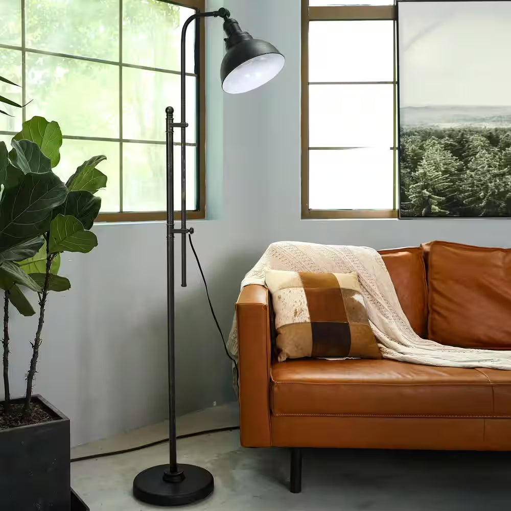 65 In. Adjustable Aged Bronze Industrial Floor Lamp with Metal Shade