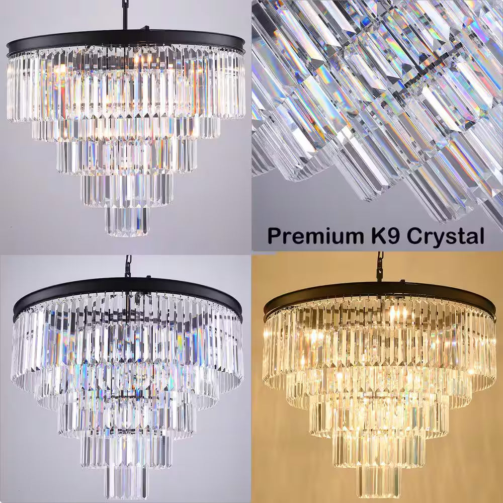 Annapolis 12-Light Black/Clear Unique Tiered Chandelier with Crystal Accents