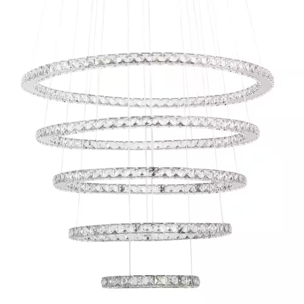 Jefferson 5-Light Clear/Chrome Unique Integrated LED Chandelier with Crystal Accents