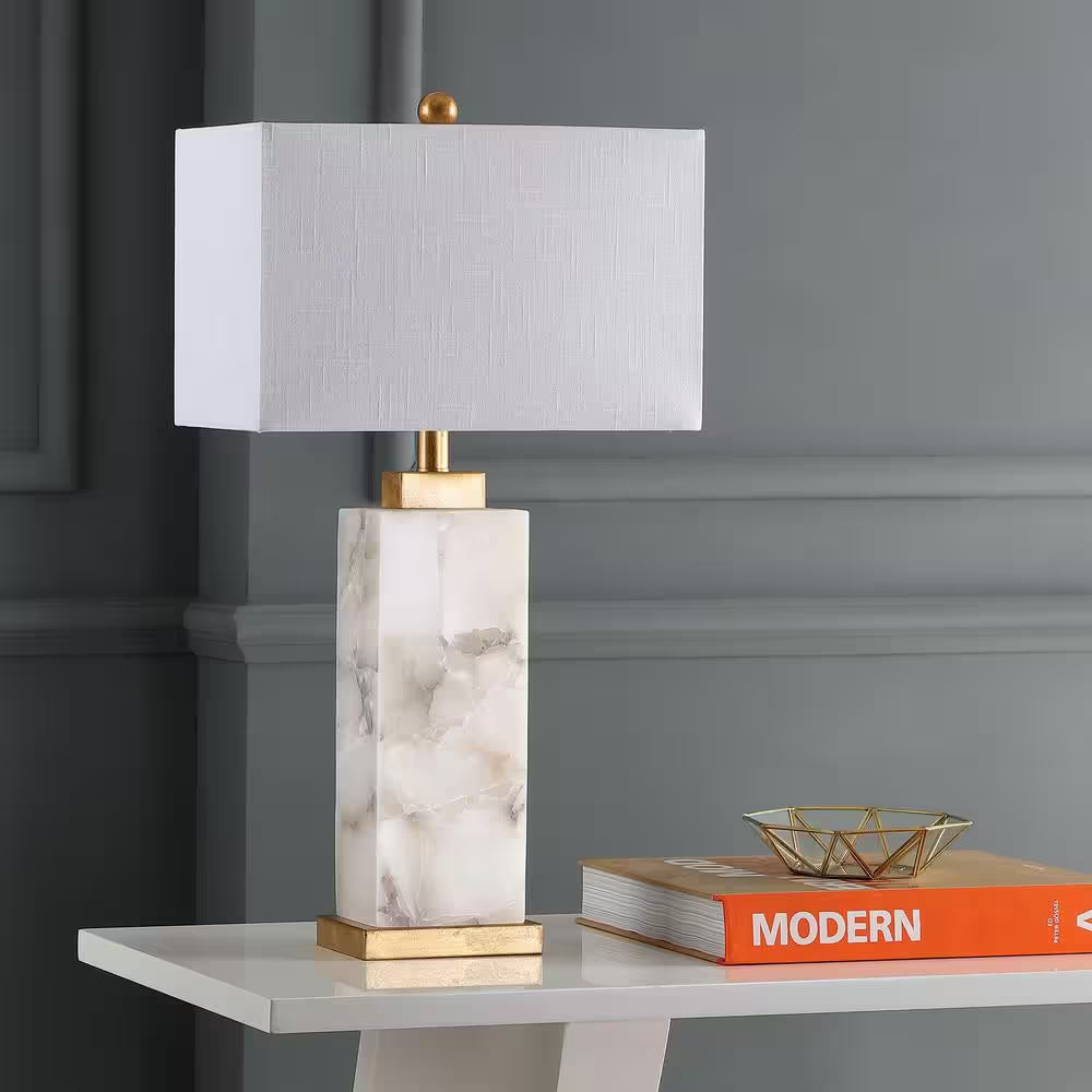 Elizabeth 27.5 In. Alabaster LED Table Lamp, White/Gold Leaf