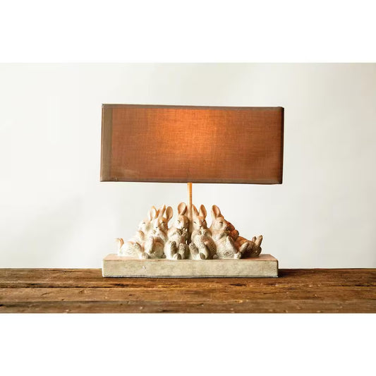 13 In. off White Resin Rabbit Lamp with Linen Shade