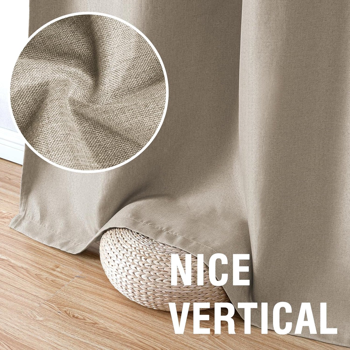 H.VERSAILTEX Linen Blackout Curtains 96 Inch Linen Textured Room Darkening Curtain for Bedroom Boho Rustic Farmhouse Decor Burlap Curtains Grommet Linen Curtain Drapes 2 Panels, Heather Light Taupe