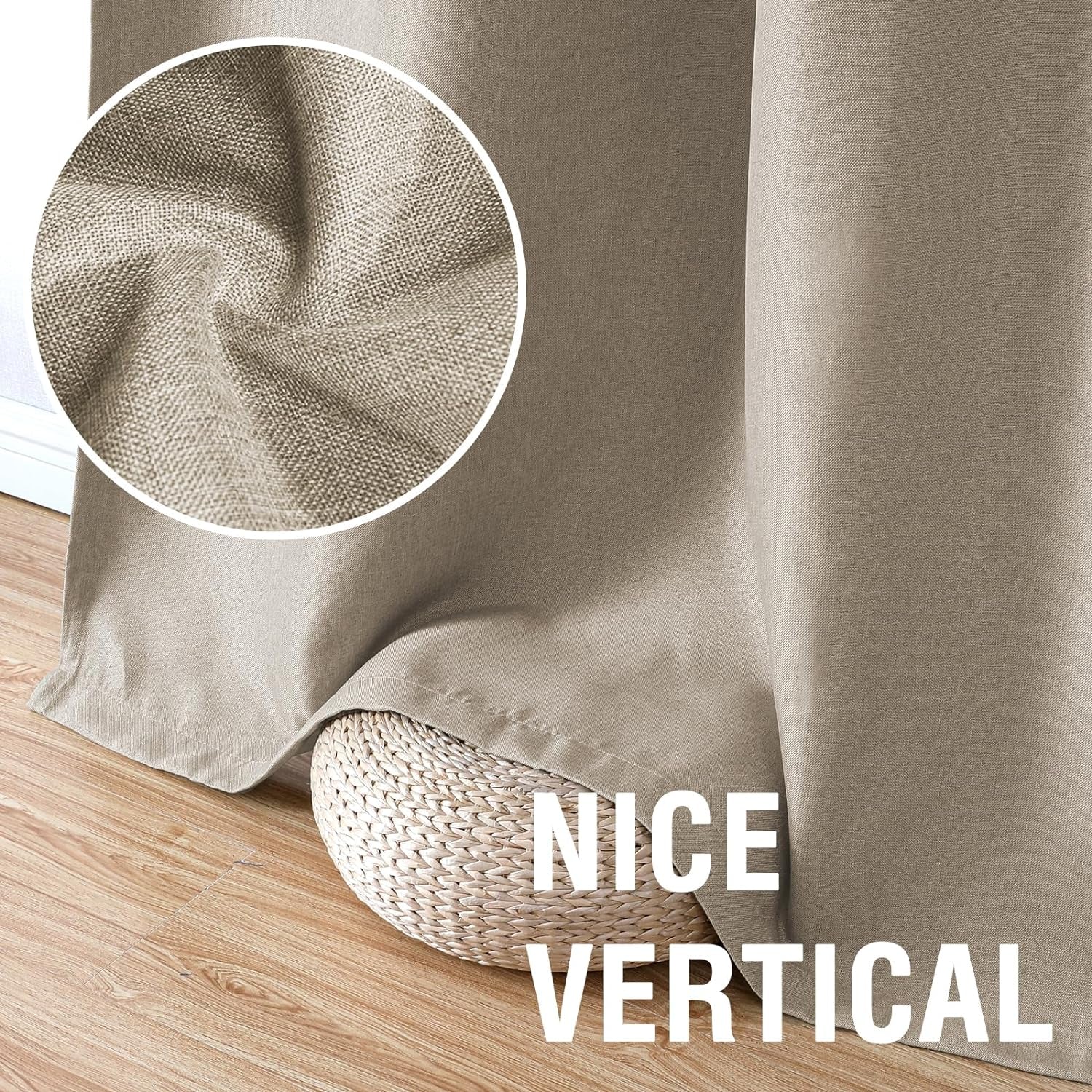 H.VERSAILTEX Linen Blackout Curtains 96 Inch Linen Textured Room Darkening Curtain for Bedroom Boho Rustic Farmhouse Decor Burlap Curtains Grommet Linen Curtain Drapes 2 Panels, Heather Light Taupe