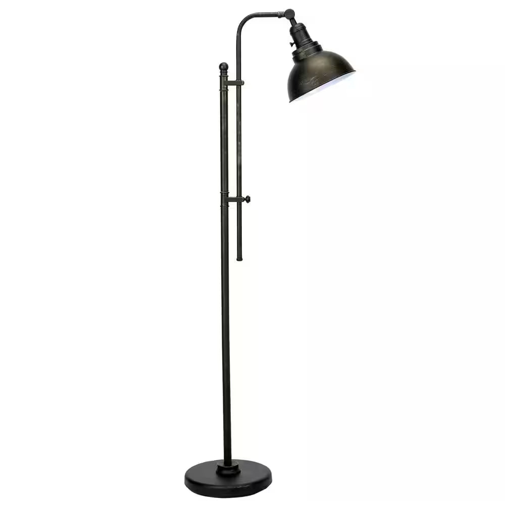 65 In. Adjustable Aged Bronze Industrial Floor Lamp with Metal Shade