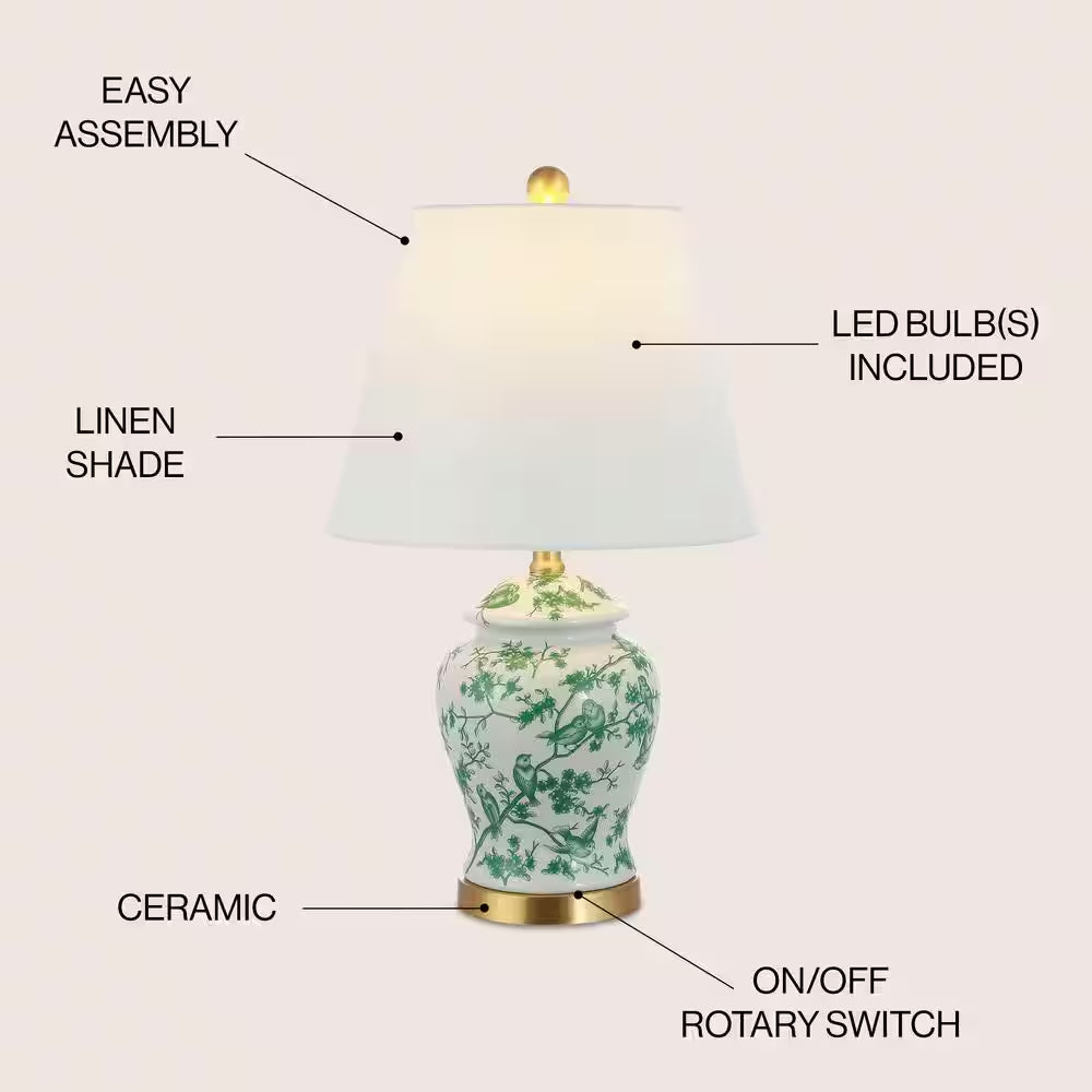 Penelope 22 In. Green/White Chinoiserie Classic LED Table Lamp