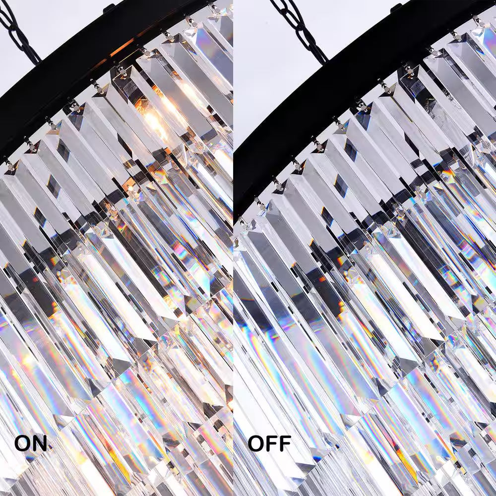 Annapolis 12-Light Black/Clear Unique Tiered Chandelier with Crystal Accents