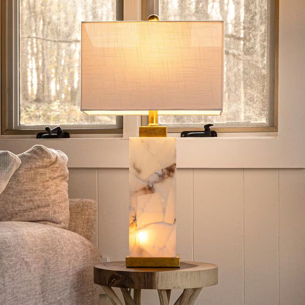 Elizabeth 27.5 In. Alabaster LED Table Lamp, White/Gold Leaf