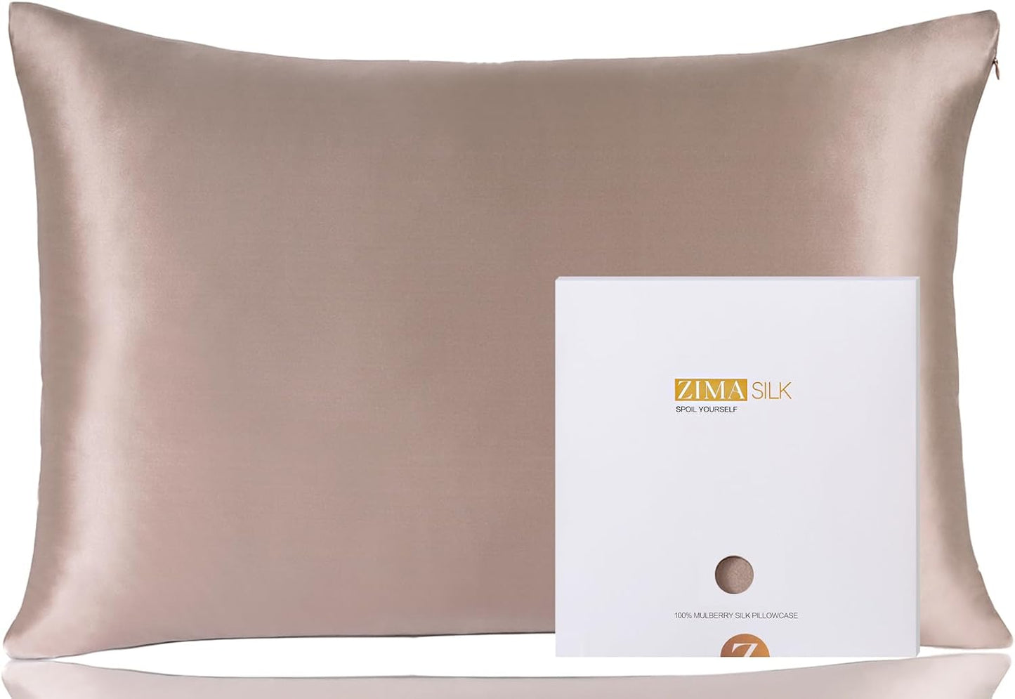 ZIMASILK 100% Pure Mulberry Silk Pillowcase for Hair and Skin Health, Soft and Smooth, Both Sides Premium Grade 6A Silk, 600 Thread Count, with Hidden Zipper, 1Pc (Queen 20''X30'', Taupe)