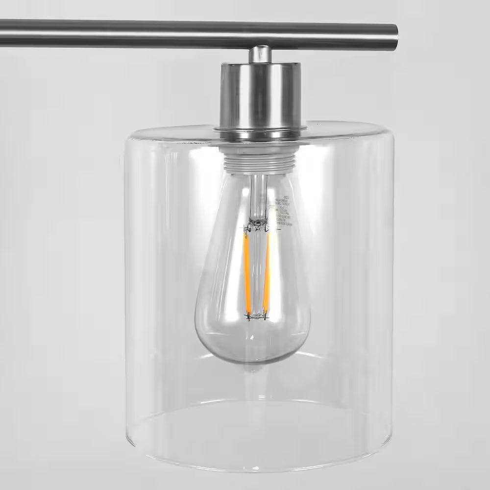 3-Light Brushed Nickel Modern Island Pendant Light Fixtures, Linear Chandelier Hanging Light with Clear Glass Shade