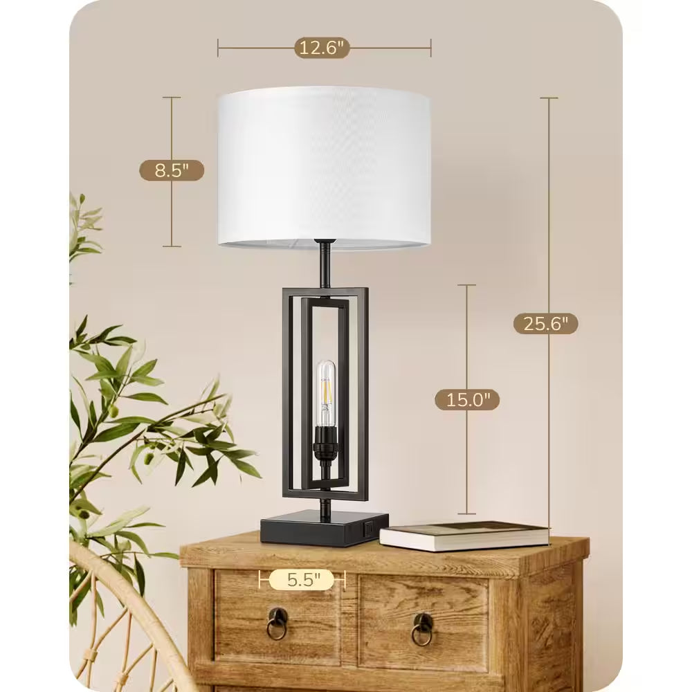 25.6 In. Black Table Lamp with USB Port and Nightlight, LED Bulbs Included (2-Pack)