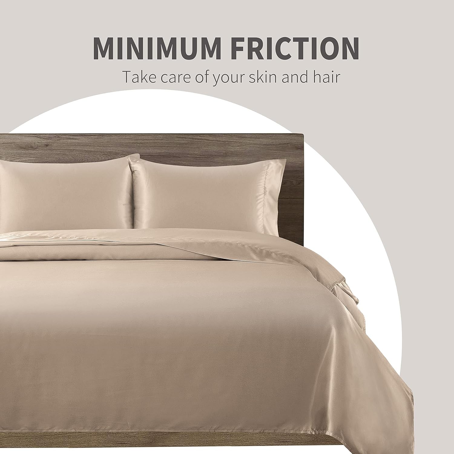 4 Piece Luxury Queen Sheet Set, Taupe Satin Sheet Set, Soft Silky Bed Sheets Queen Set with 1 Deep Pocket Fitted Sheet 1 Flat Sheet 2 Satin Pillowcases