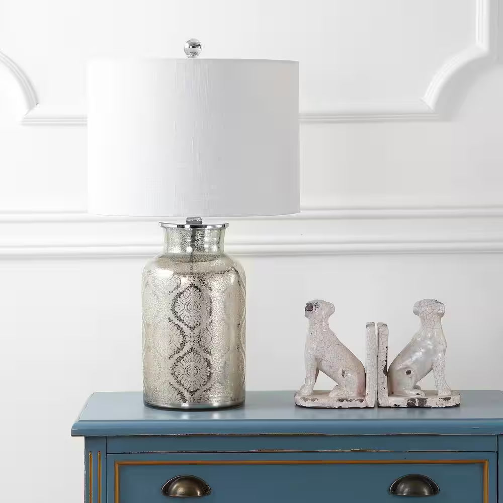 Emilia 24.5 In. Mercury Silver Trellis Pattern Glass Table Lamp
