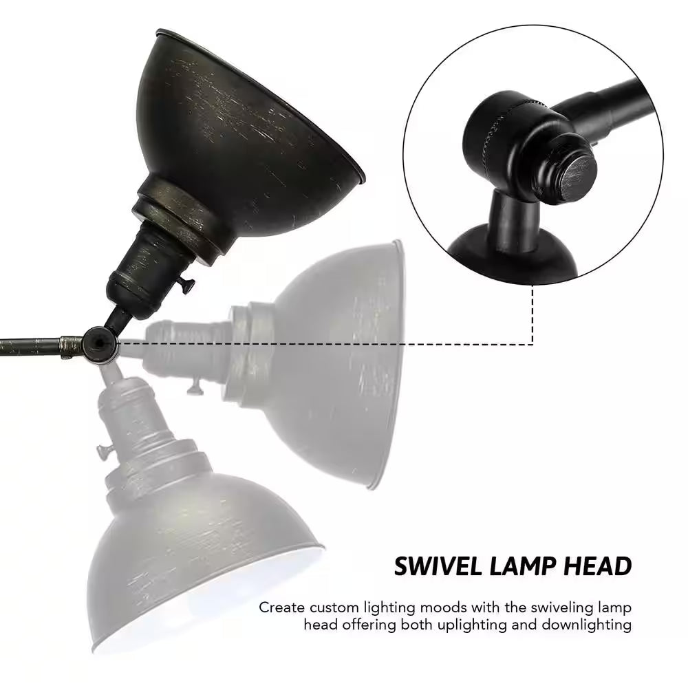 65 In. Adjustable Aged Bronze Industrial Floor Lamp with Metal Shade