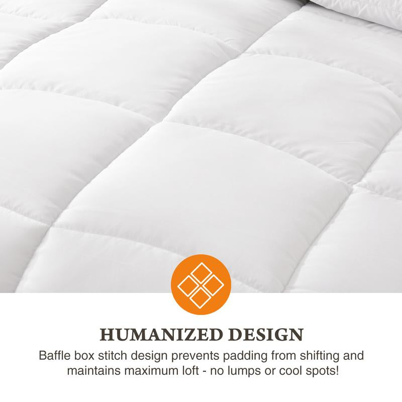 Super Soft Fluffy Fiber Fill, Lightweight and Warm, All Seasons White, Breathable Fabrics, Queen/King Size Bedding
