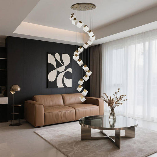 24 In. 20-Light Gold Dimmable Alabaster Cluster Chandelier, Staircase Chandelier with Alabaster Shades, for Foyer, Stair