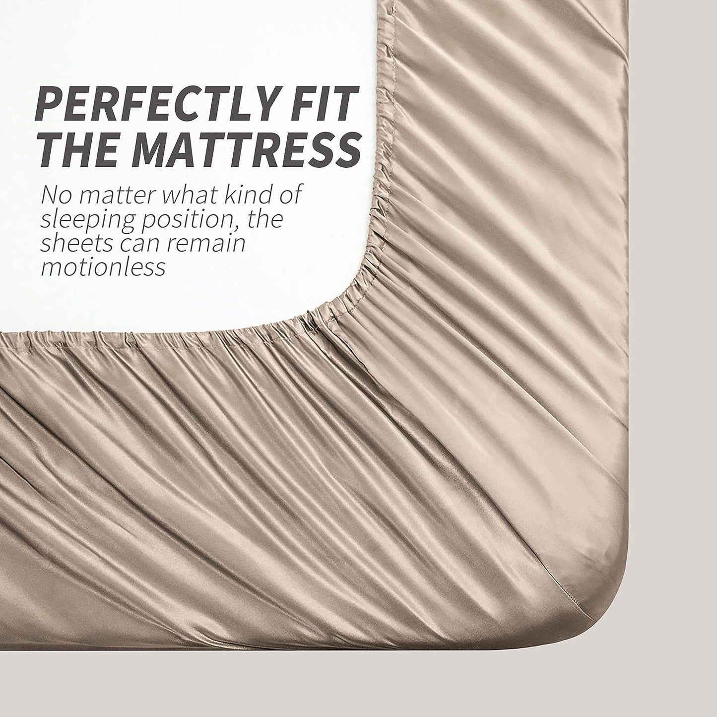 4 Piece Luxury Queen Sheet Set, Taupe Satin Sheet Set, Soft Silky Bed Sheets Queen Set with 1 Deep Pocket Fitted Sheet 1 Flat Sheet 2 Satin Pillowcases