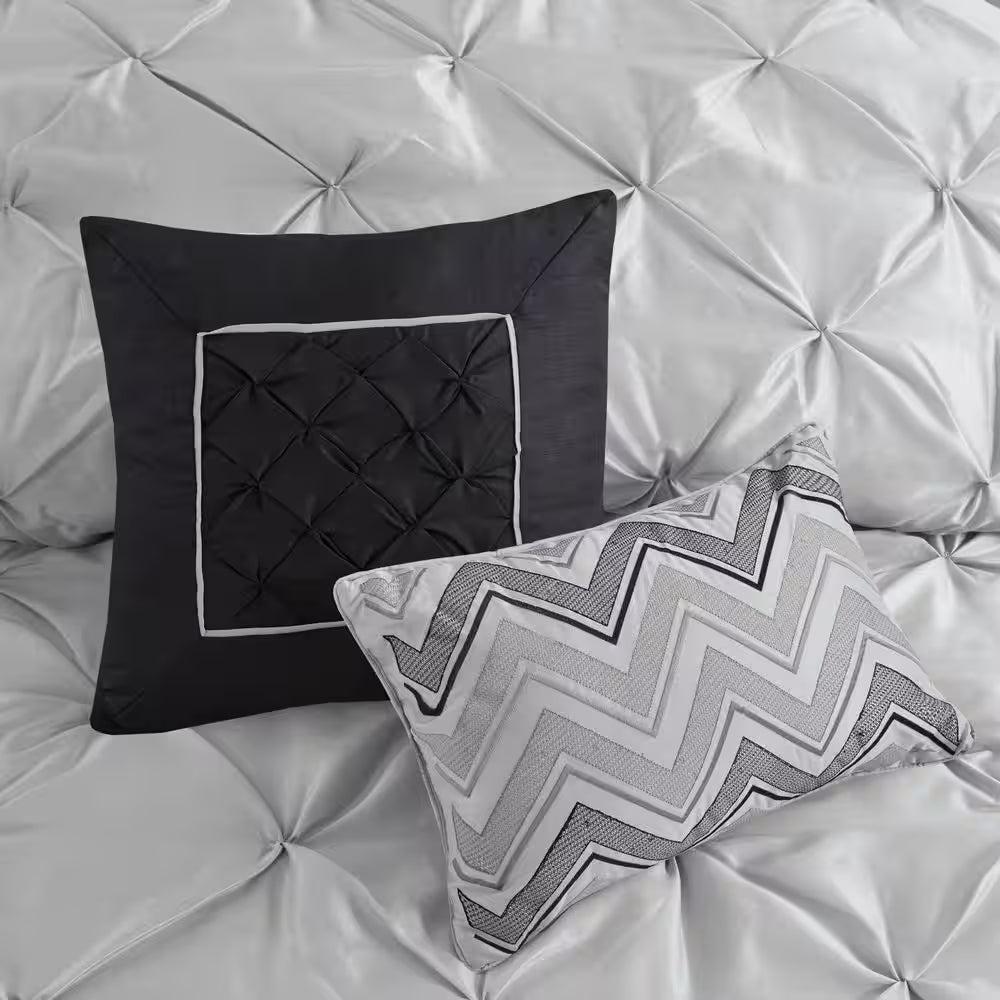 Vivian 7-Piece Grey Polyester Queen Tufted Comforter Set