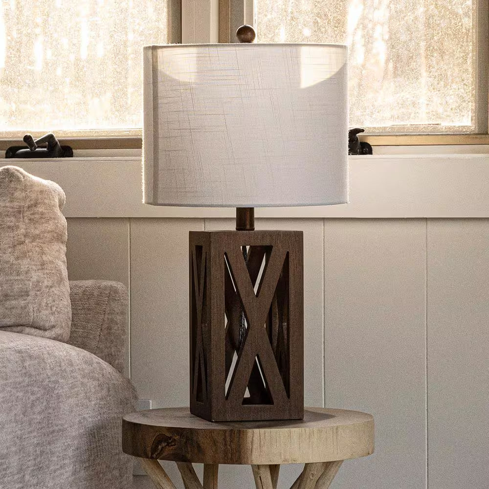 Stewart 21.5 In. Brown Wood LED Table Lamp