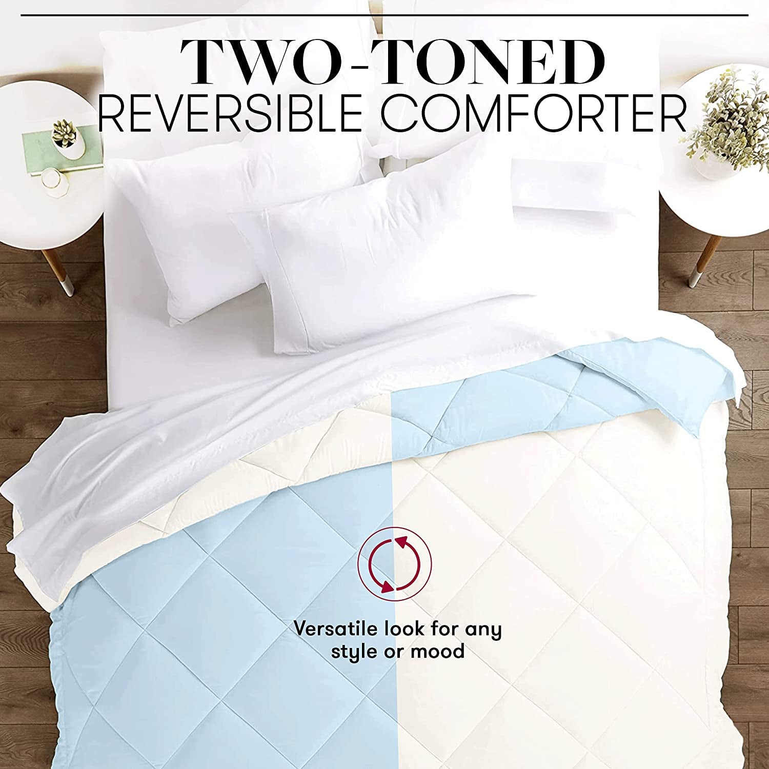 Beckham Hotel Collection Goose down Alternative Reversible Comforter - All Season - Premium Quality Luxury Hypoallergenic Comforter - Full/Queen - Grey/Black