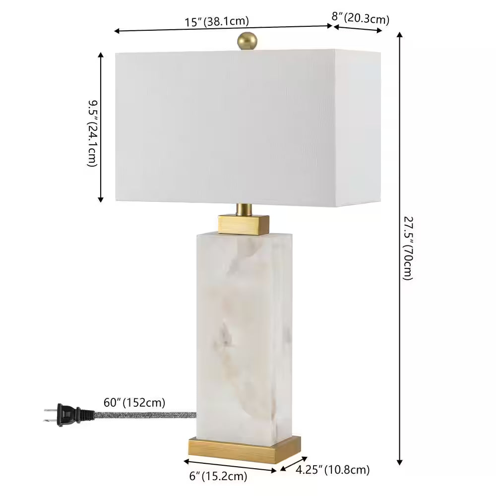 Elizabeth 27.5 In. Alabaster LED Table Lamp, White/Gold Leaf