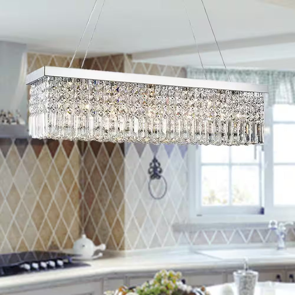 5-Light Rectangle Chrome Chandelier with K9 Crystals