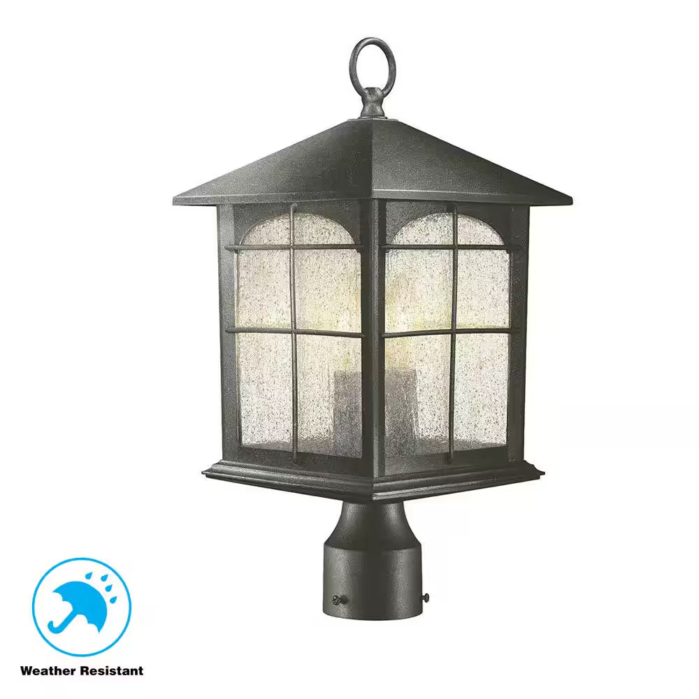 Brimfield 3-Light Aged Iron Steel Line Voltage Outdoor Weather Resistant Post Light with No Bulb Included