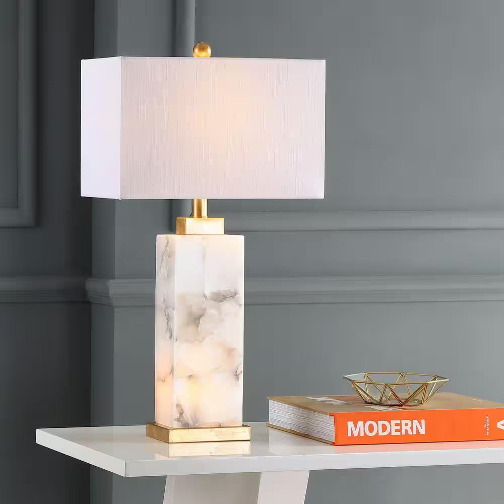 Elizabeth 27.5 In. Alabaster LED Table Lamp, White/Gold Leaf